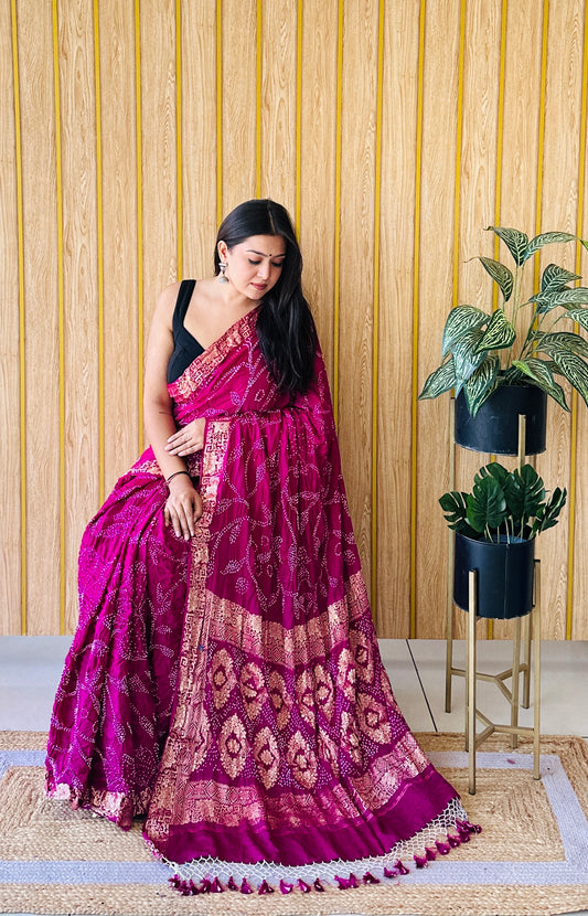 Royal raga dark pink bandhani saree