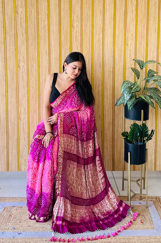 Elegant Aura dark and light pink saree