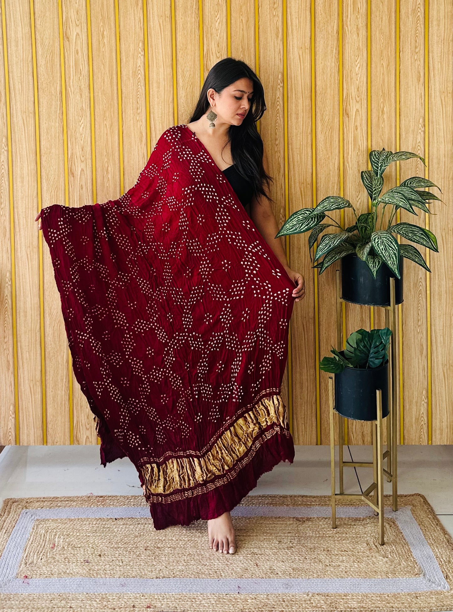 Star pattern maron modal silk dupatta