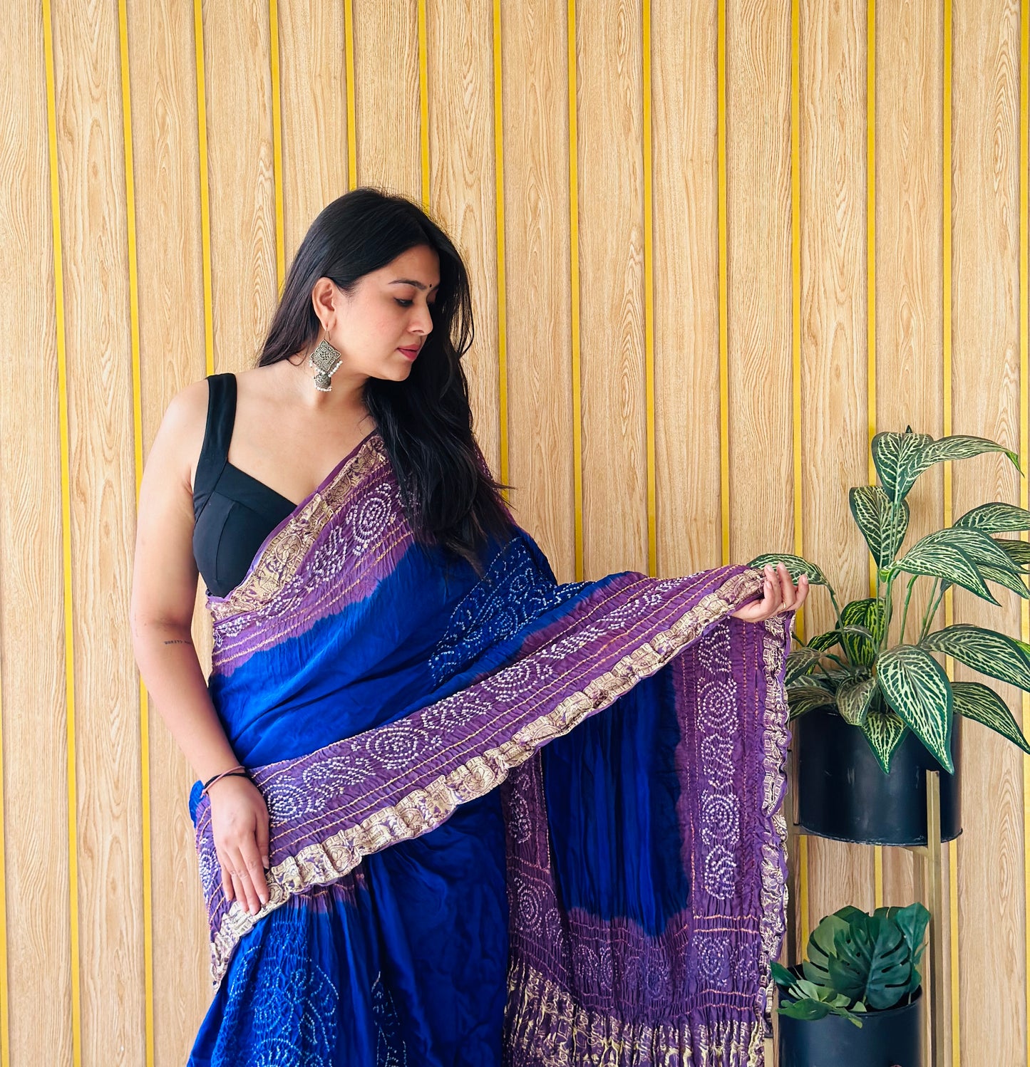 Bandhani bliss royal blue and grey bandhani saree