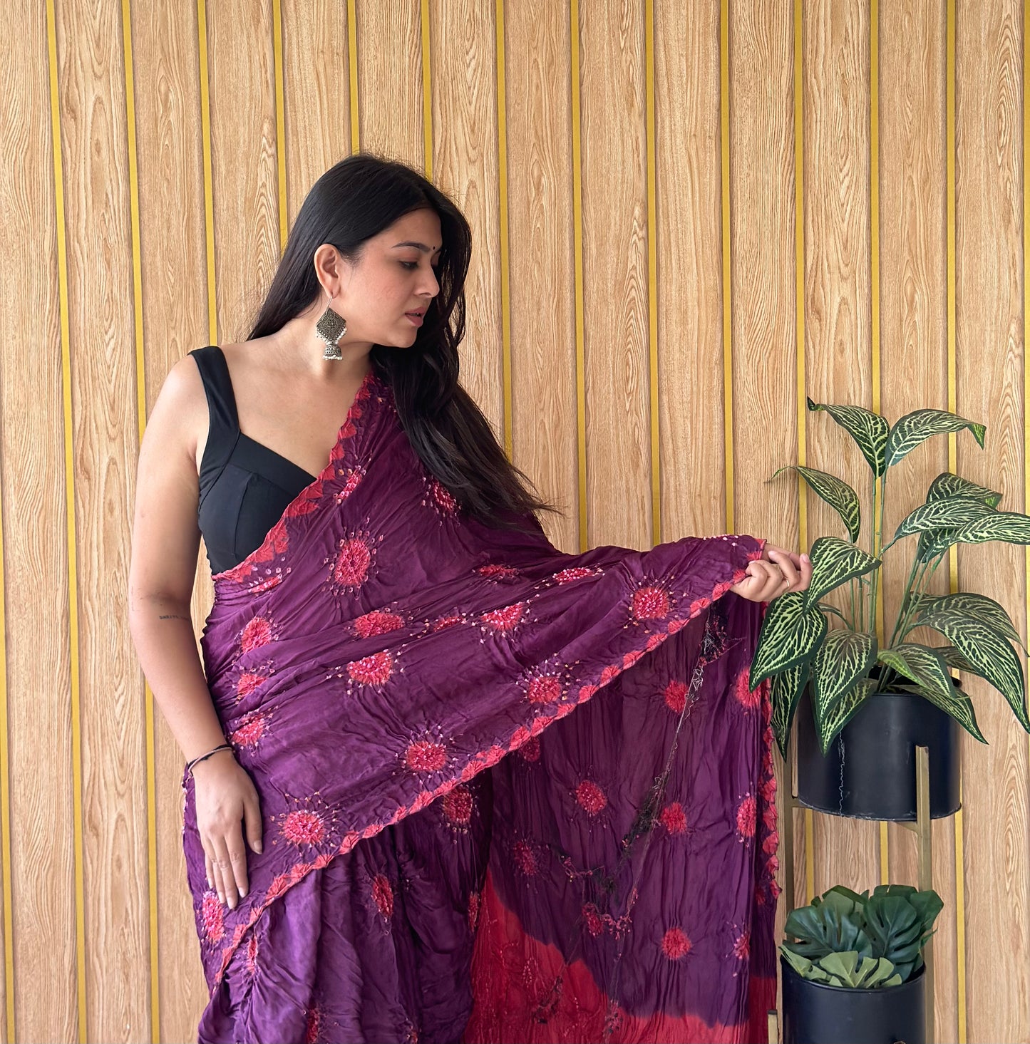 Neelgulab – Magenta & Purple Gulti Bandhani Saree in Modal Silk