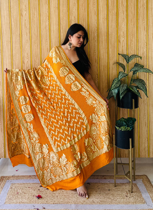 Bandhani royal mustard yellow dupatta