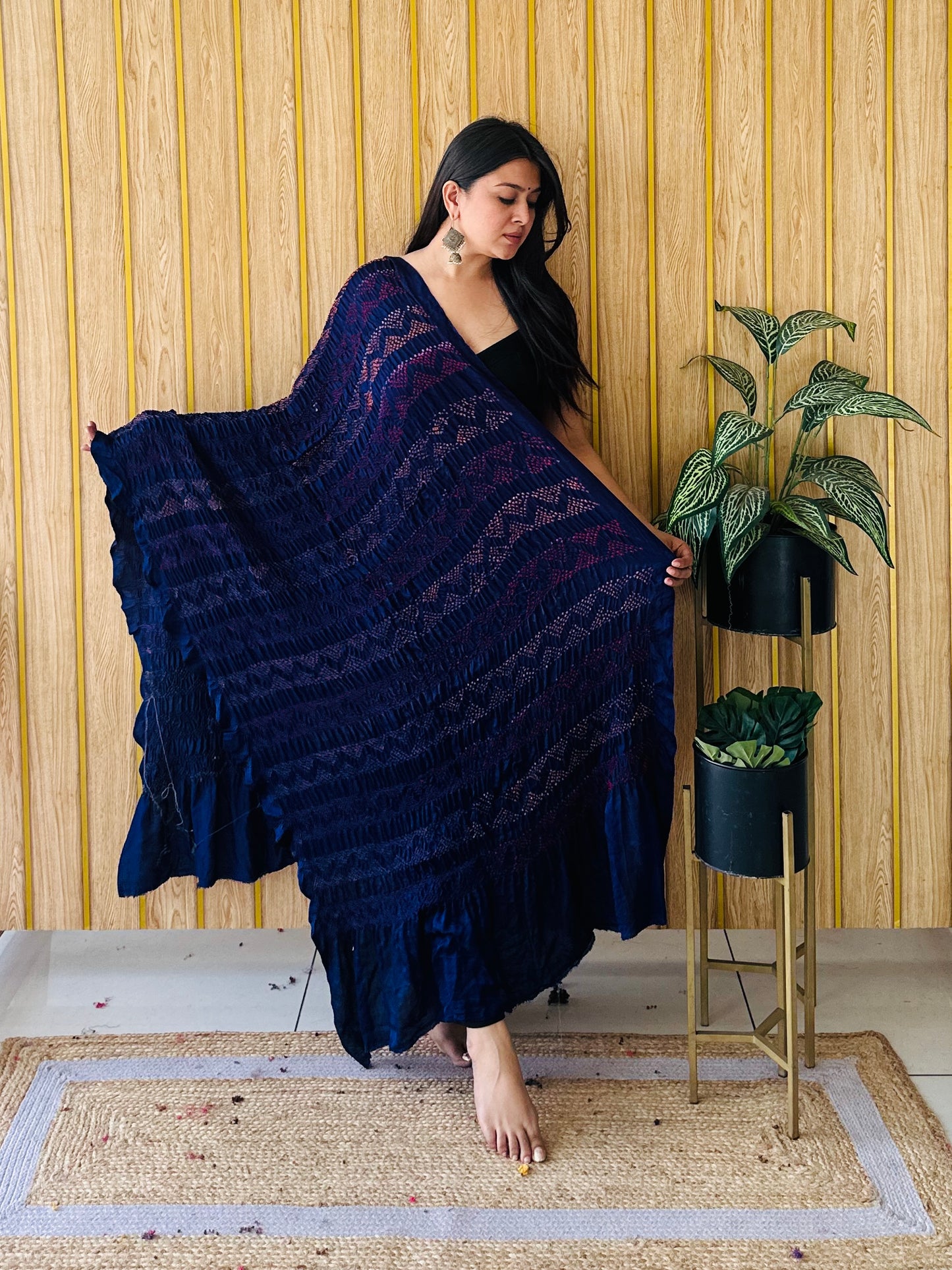 Navy blue multi colour rai bandhej dupatta
