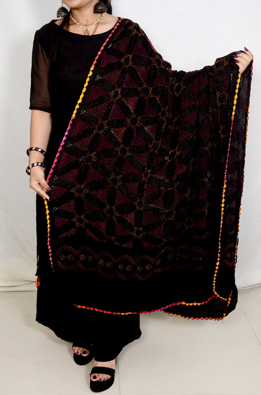 Black star triangle multi rai Bandhej Dupatta