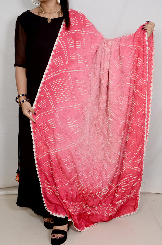shaded pink peach rai bandhej dupatta