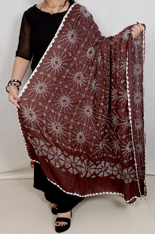 Chocolate Brown rai bandhej Dupatta