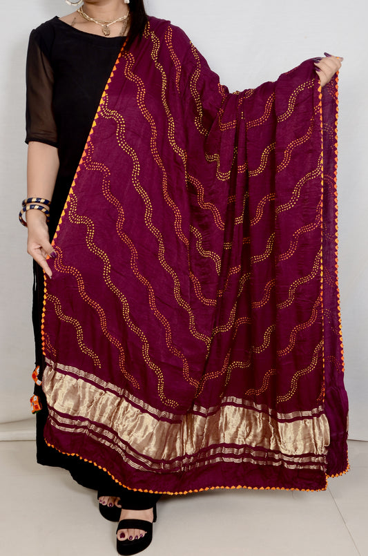 Wine multi colour rai bandhej Dupatta