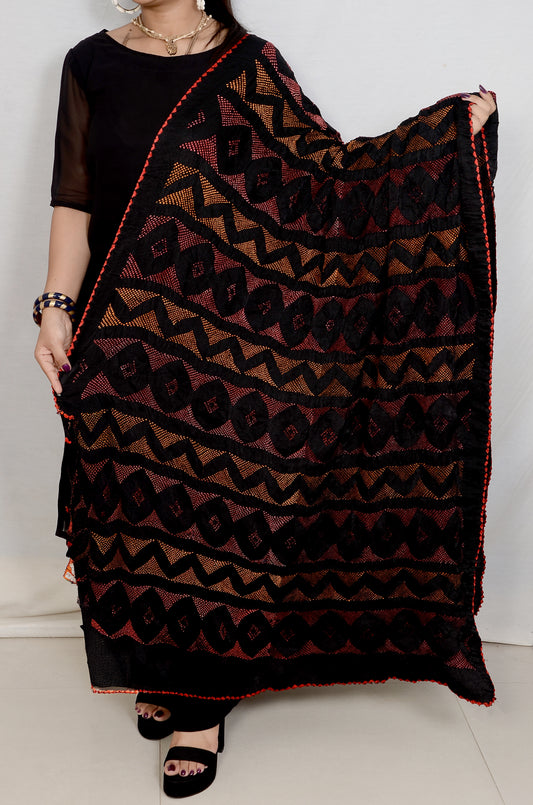 Premium black multi bandhej rai bandhej Dupatta