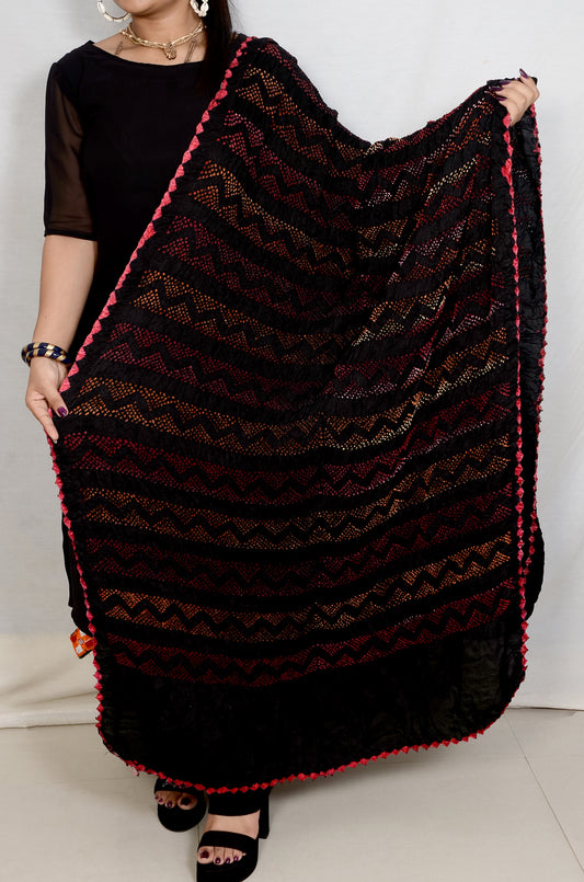 Black multi rai bandhej Dupatta