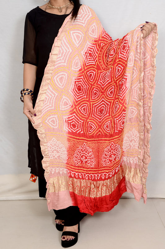 Red and Beige Rai Bandhej Dupatta