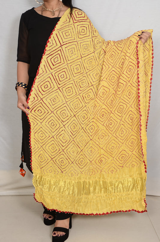 Lemon yellow rai bandhej bandhani dupatta