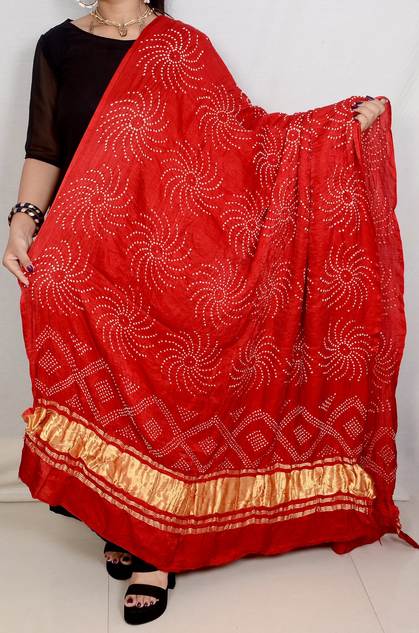 Hot Red Circle rai bandhej Dupatta