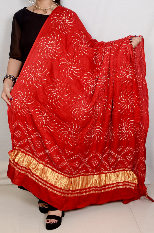 Hot Red Circle rai bandhej Dupatta