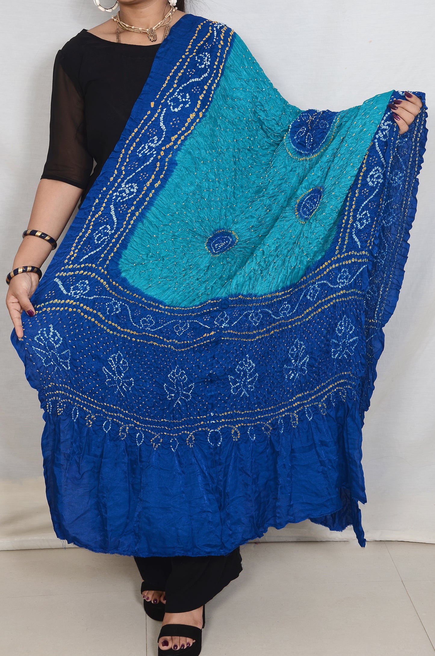 Blue and Sky Blue Rai Bandhej Dupatta