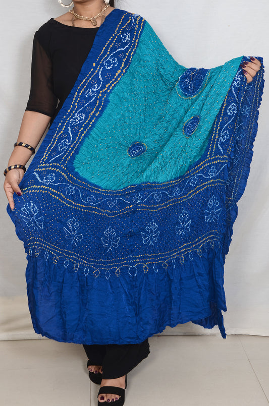 Blue and Sky Blue Rai Bandhej Dupatta