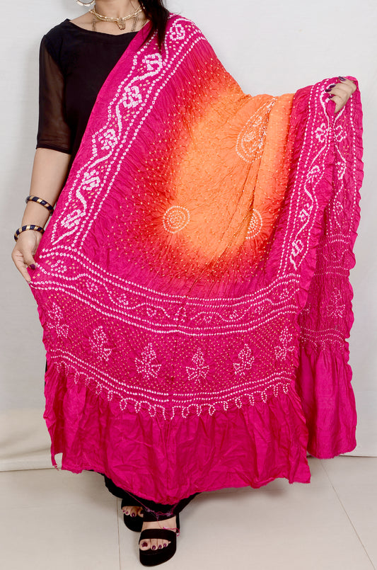 Pink and Orange Rai Bandhej Dupatta