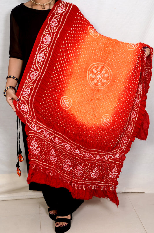 Red and Orange rai bandhej dupatta
