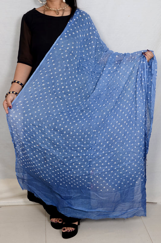 Sky Blue Mal Cotton Bandhani Dupatta