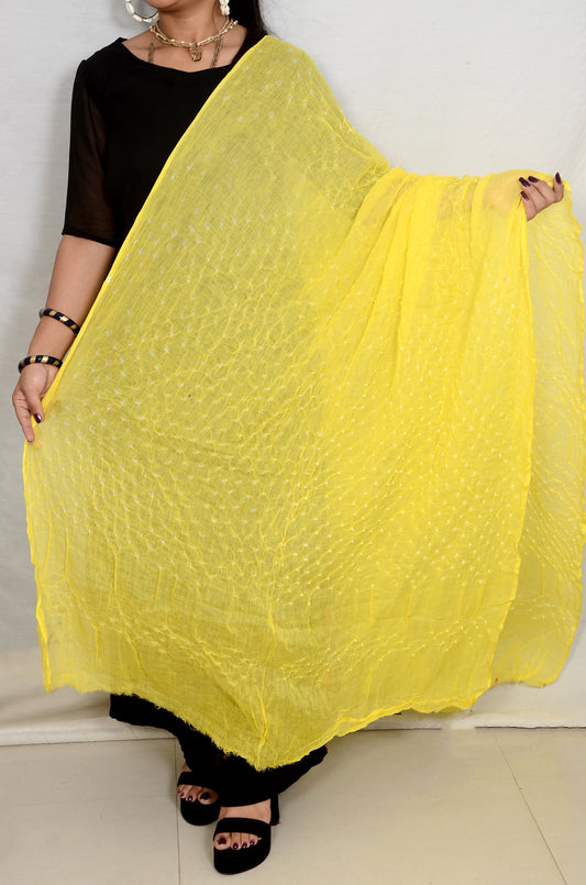 Yellow Mal Cotton Bandhani Dupatta
