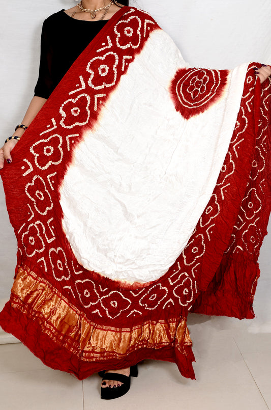 Red and white kasumbo design modal silk dupatta