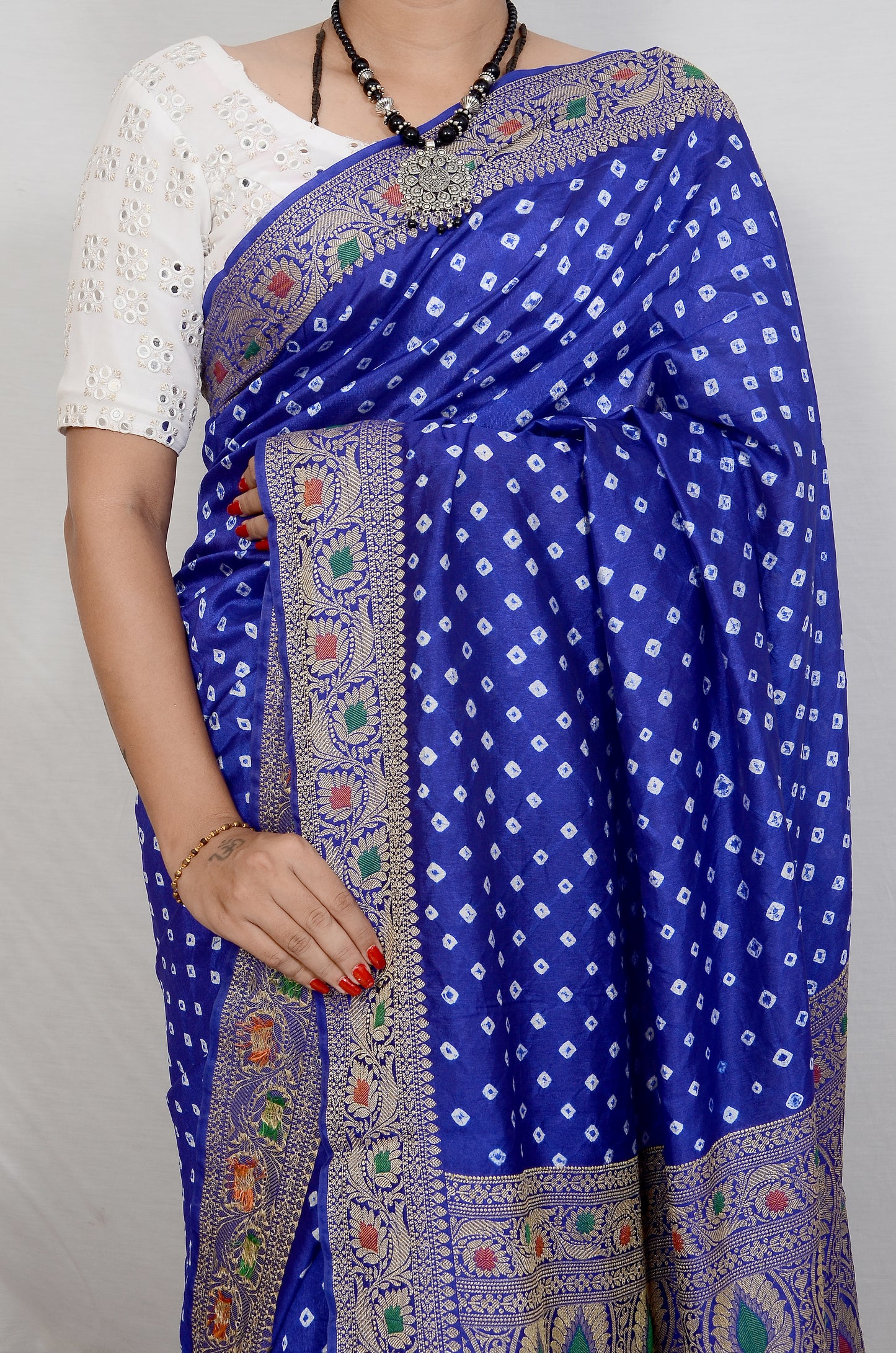 Blue Dupion Silk Bandhani Saree