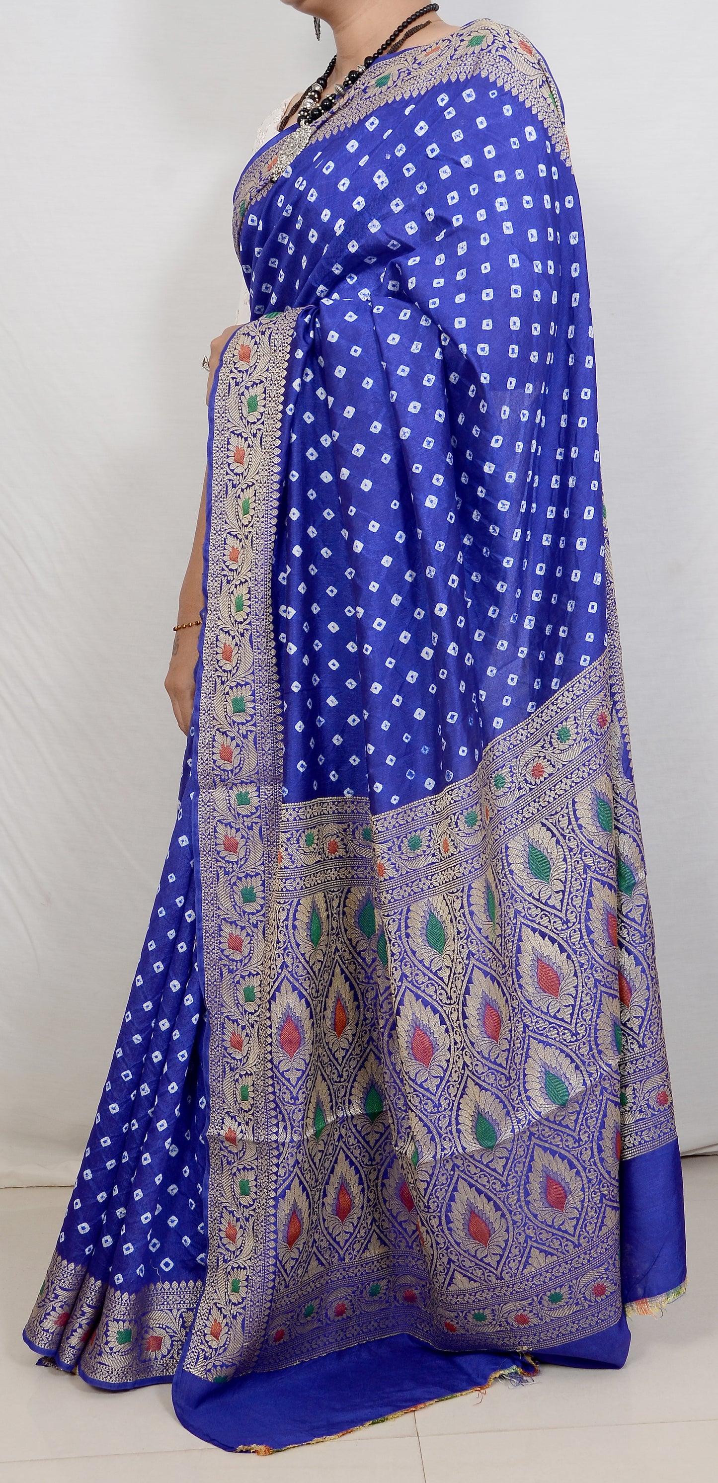 Blue Dupion Silk Bandhani Saree