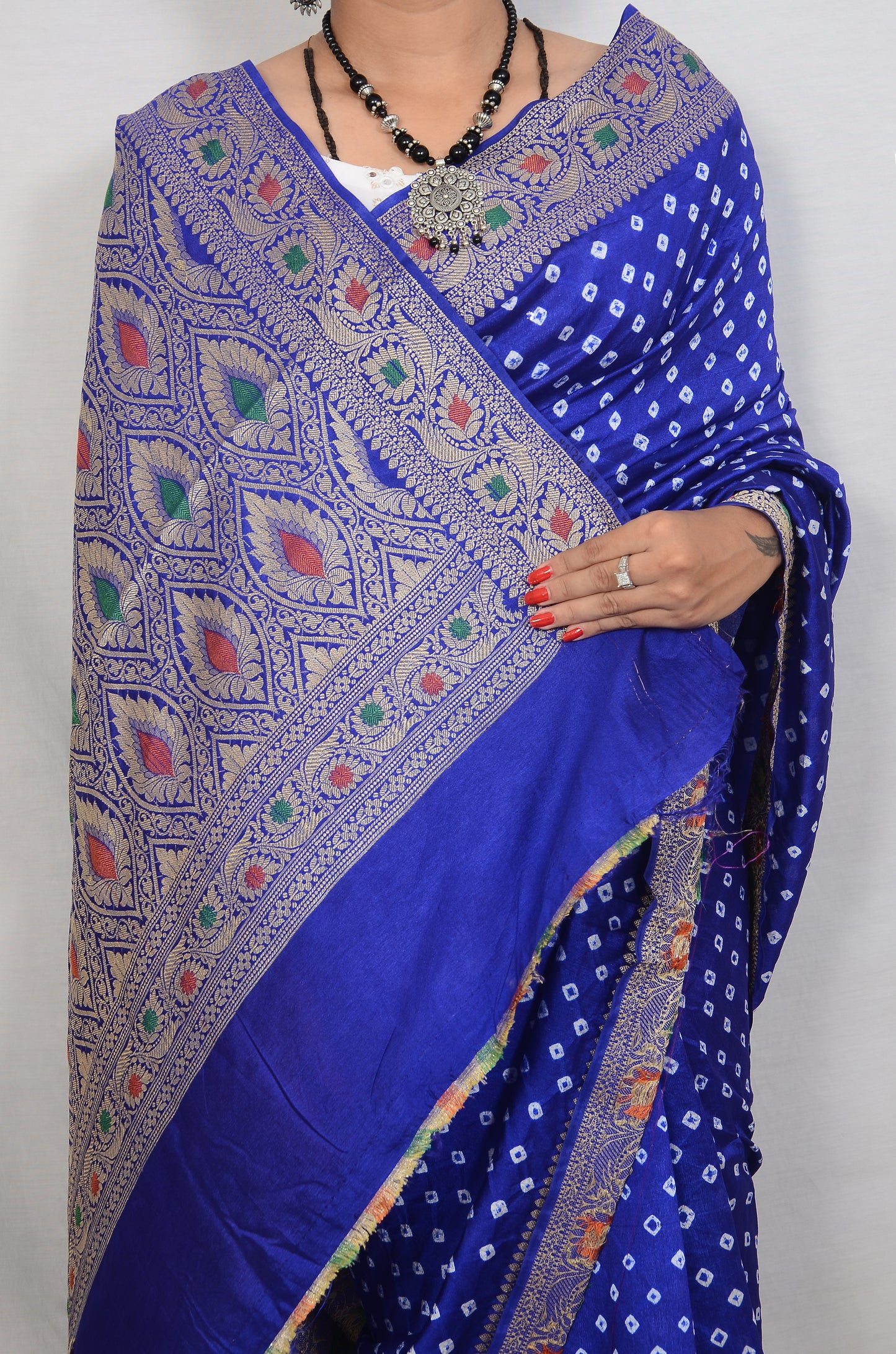 Blue Dupion Silk Bandhani Saree
