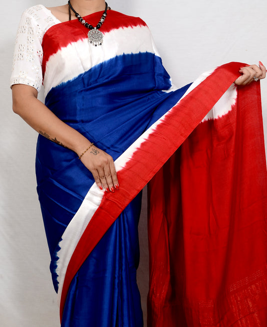 Ethereal Symphony red and blue modal saree