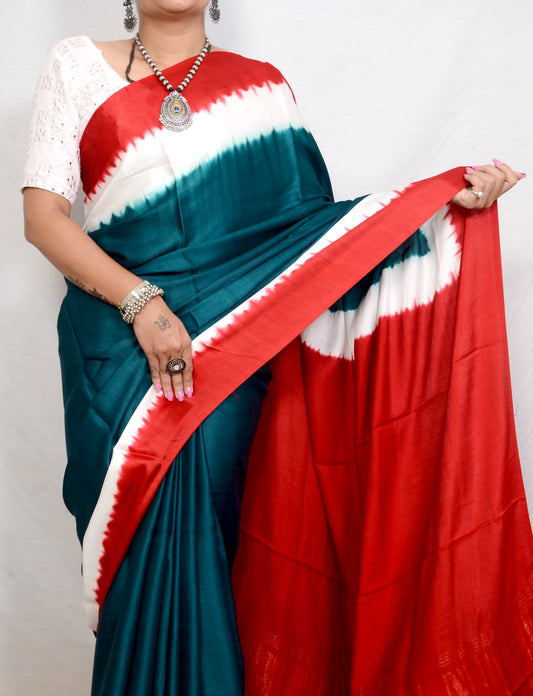Artisanal Grace Red and green modal saree