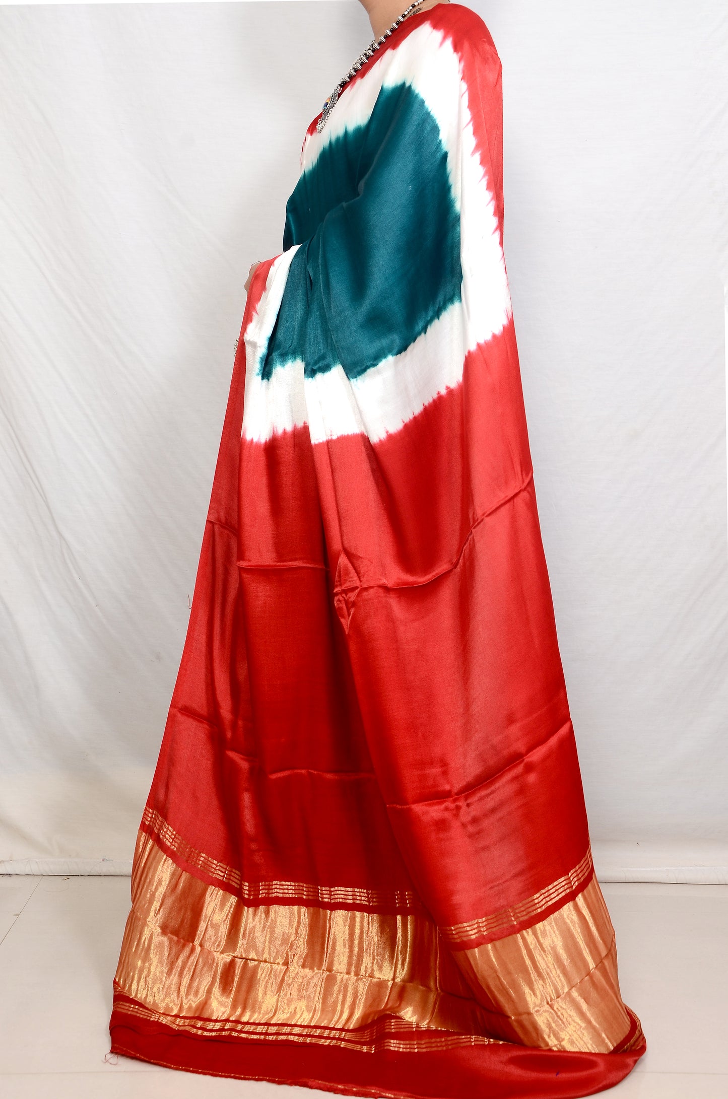 Artisanal Grace Red and green modal saree