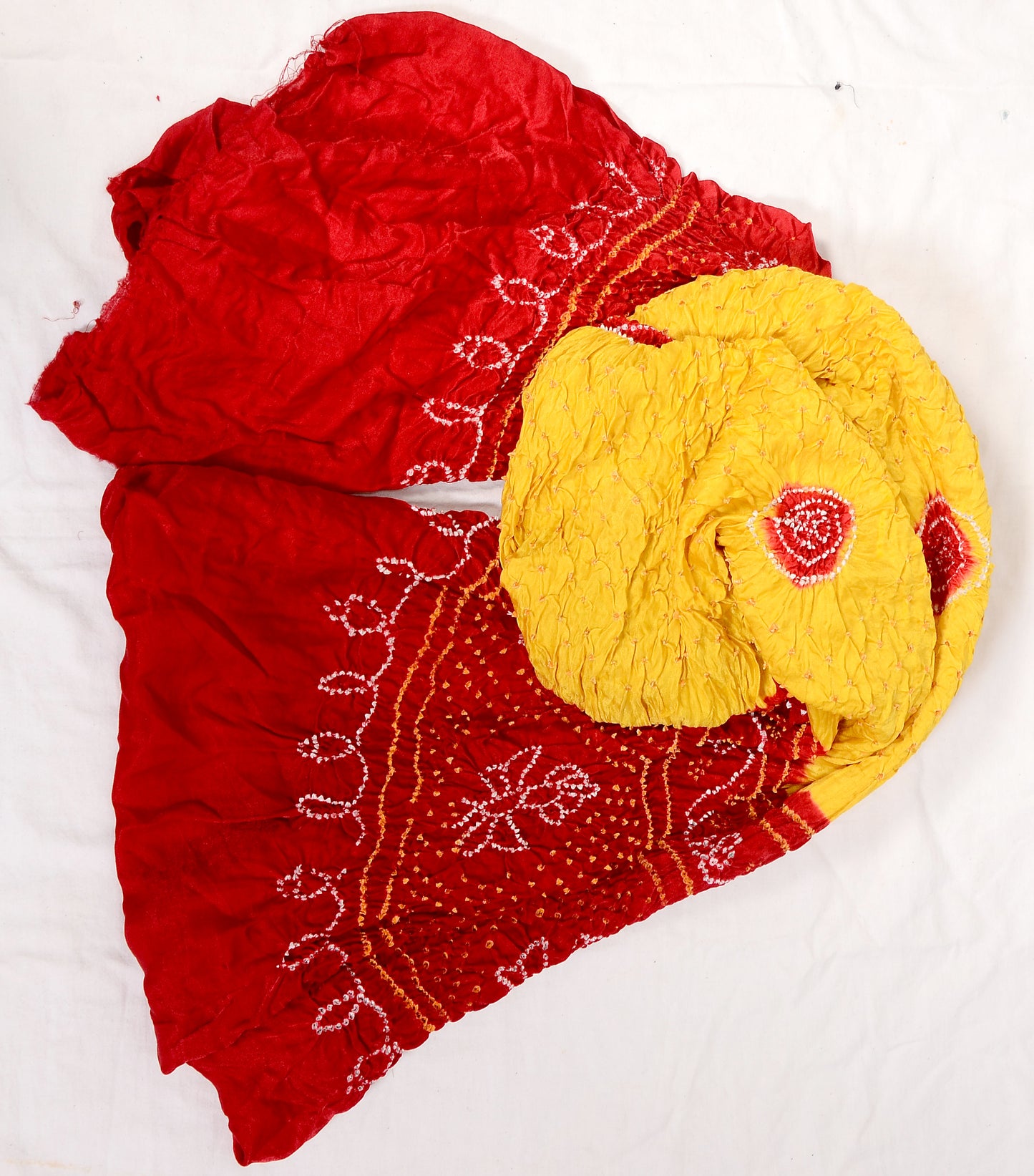 bright yellow and red rai bandhej dupatta