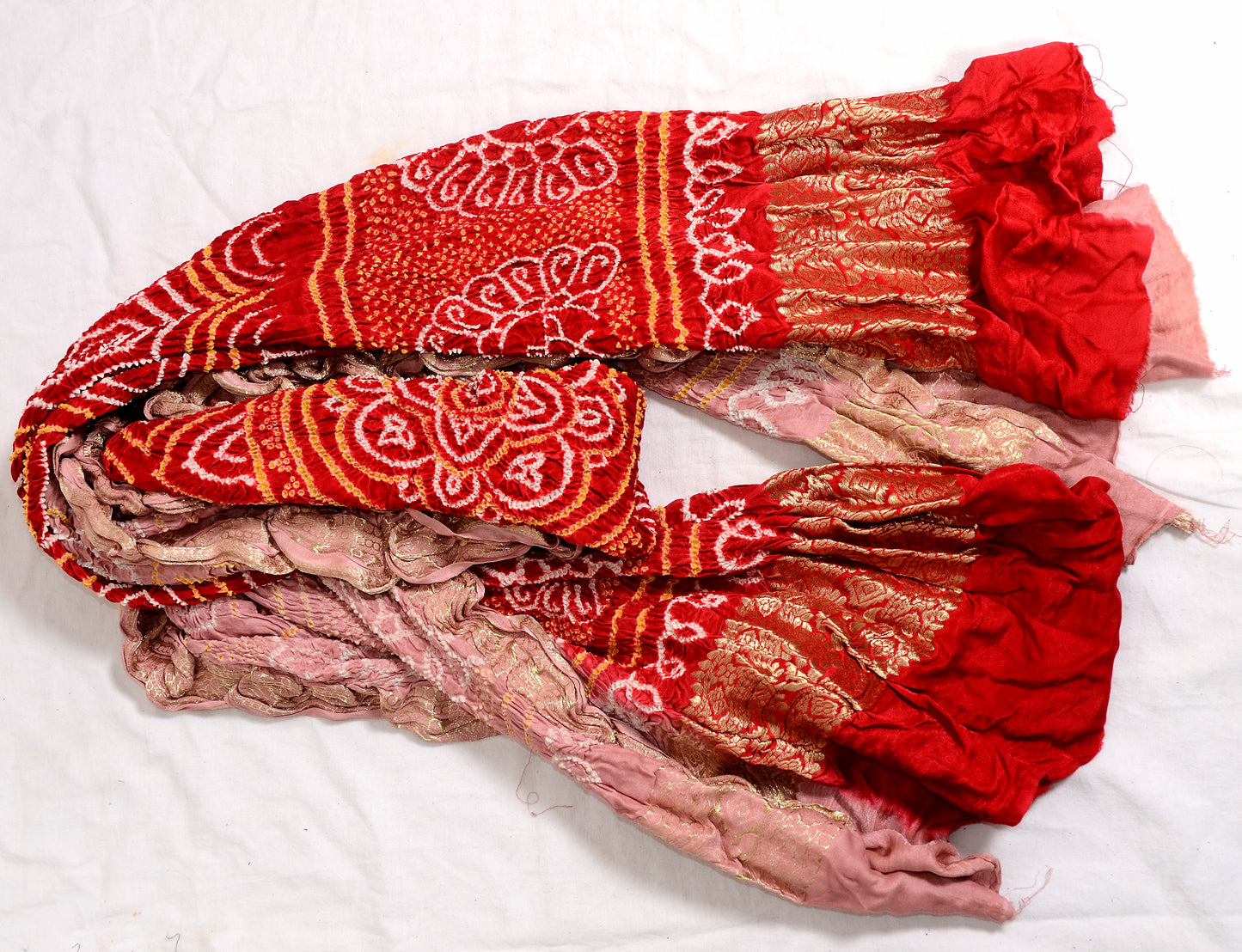 Red and Beige Rai Bandhej Dupatta