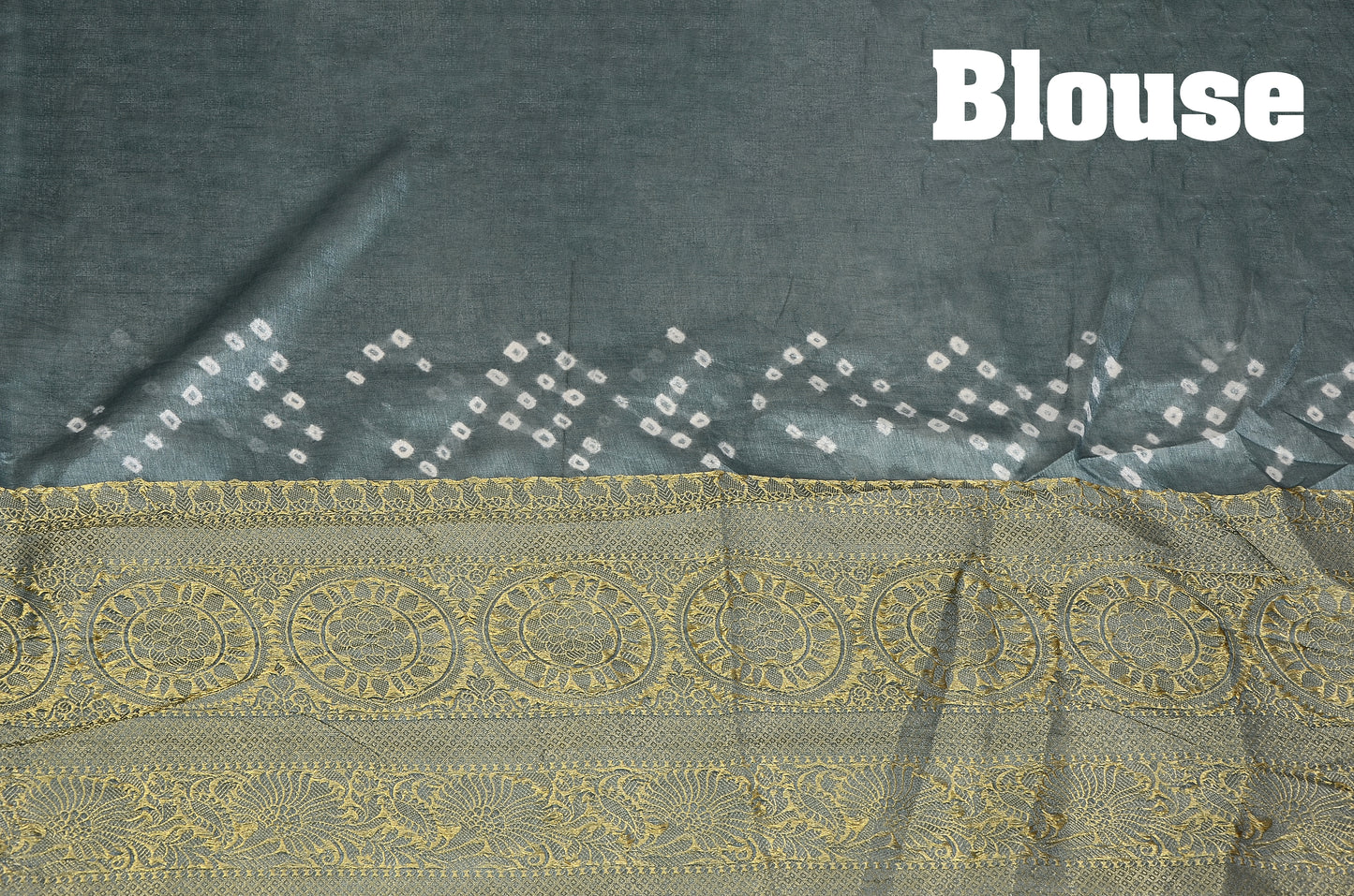 Bright yellow and Grey Dupion Silk Bandhani Saree