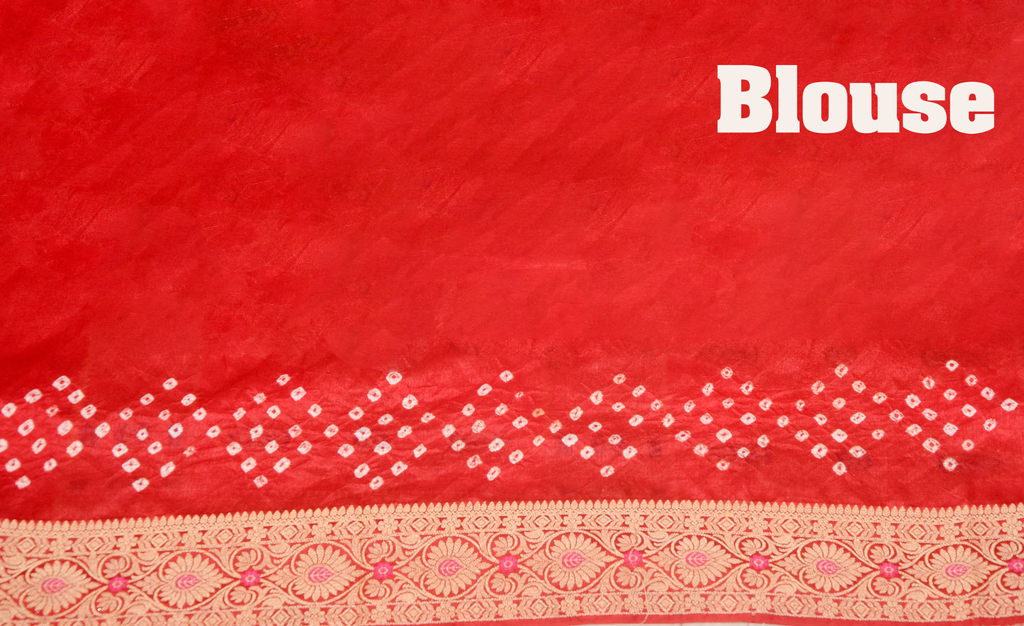 Rani Pink and Bright Red Dupion Silk Bandhani Saree