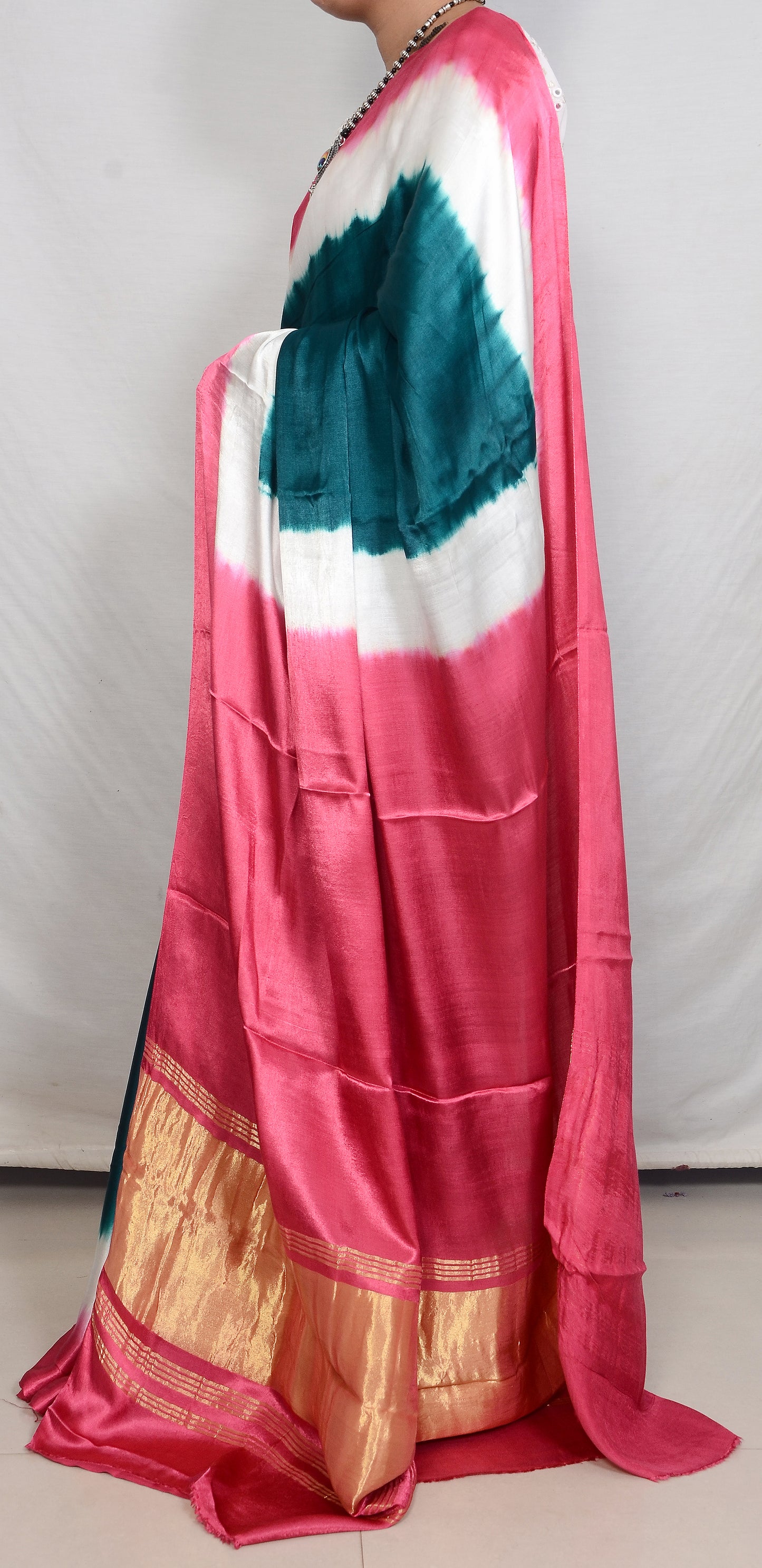 Whispering Motifs Rani Pink and Green Modal Silk saree