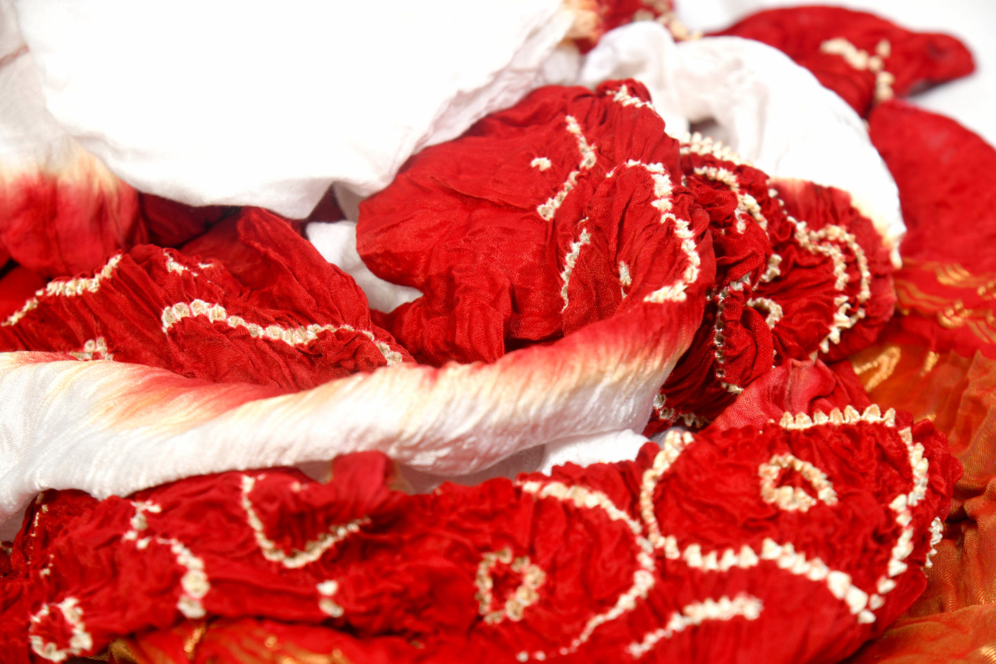 Red and white kasumbo design modal silk dupatta
