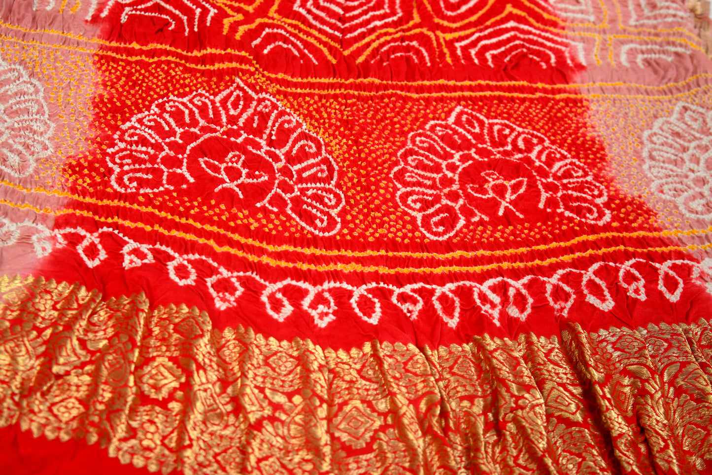 Red and Beige Rai Bandhej Dupatta