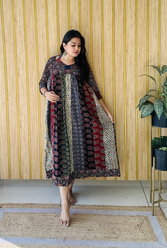 Multi Patch work frock style AJRAKH BLOCK PRINT KURTI