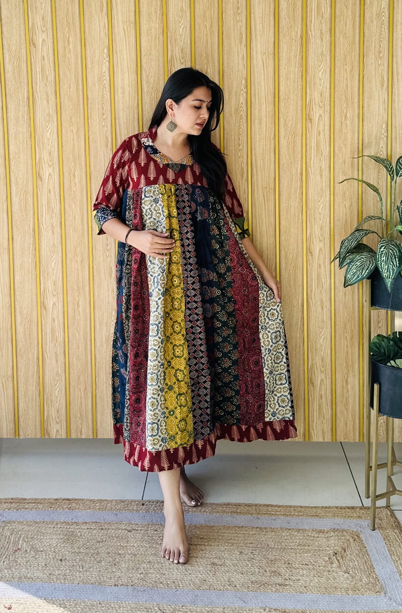 Frock style Ajrakh Block Print Kurti