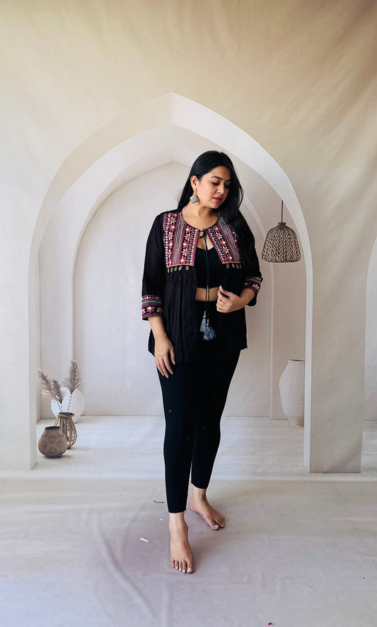 Embroidered Essence Black Jacket