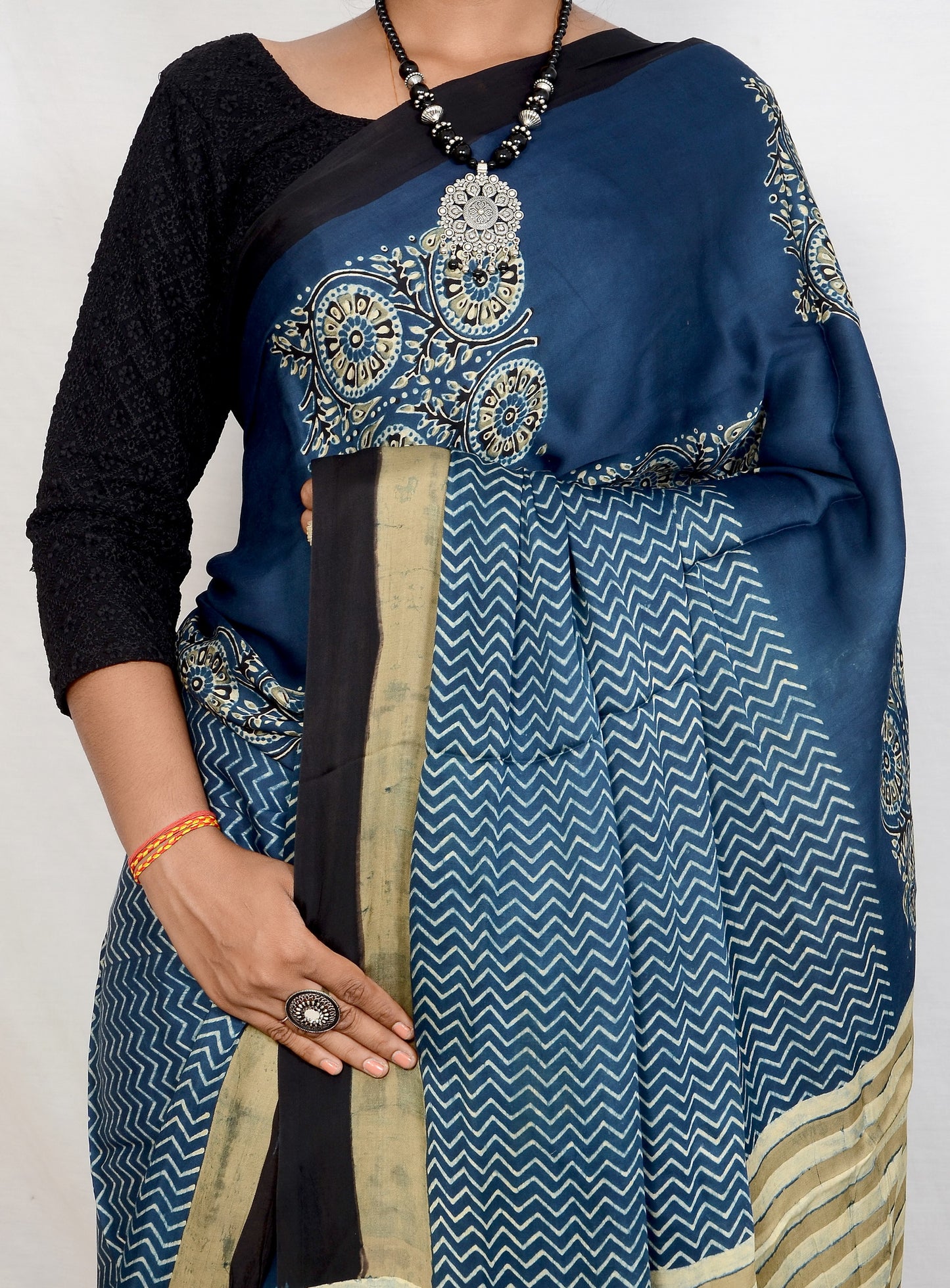 "Indigo Whispers – A Tale in Ajrakh on Modal Silk"