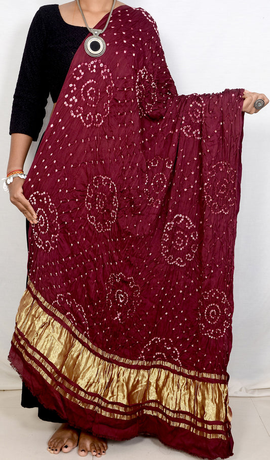 "Wine Whispers: Cloud Tie-Dye Modal Silk Bandhani Dupatta"
