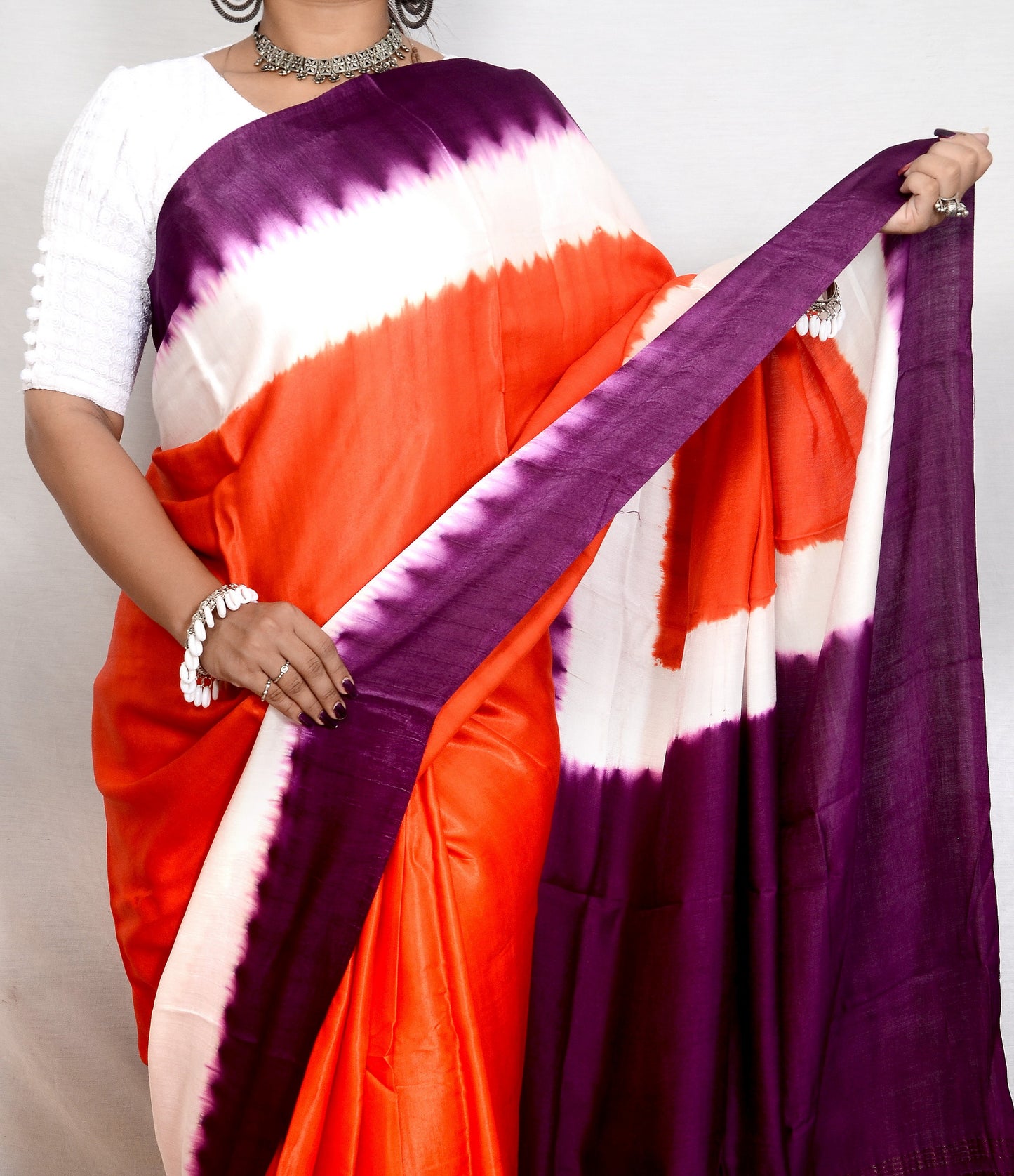 Woven Poetry Purple and Orange modal saree
