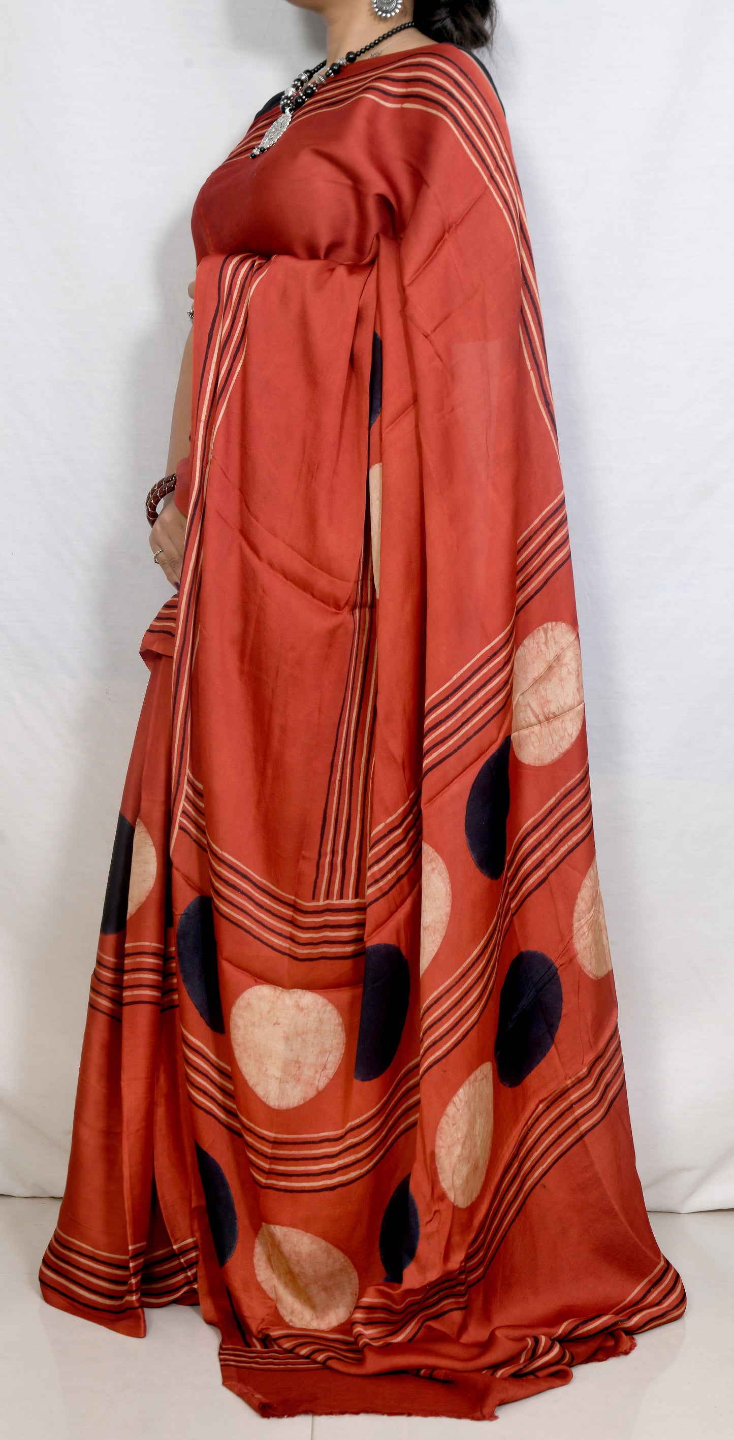 "Circle of Heritage – Maroon Ajrakh Saree in Natural Dyes"