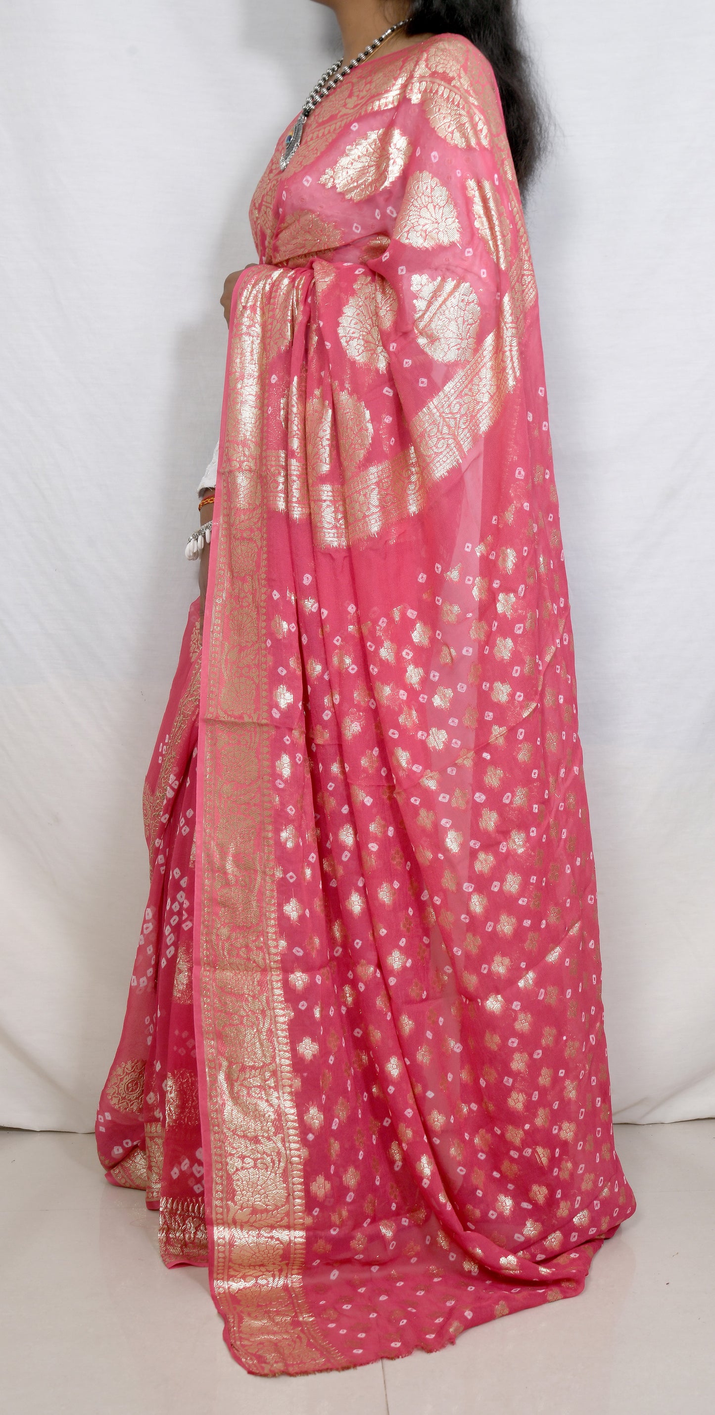 Bridal Zari Bandhani Saree in Vegan Georgette