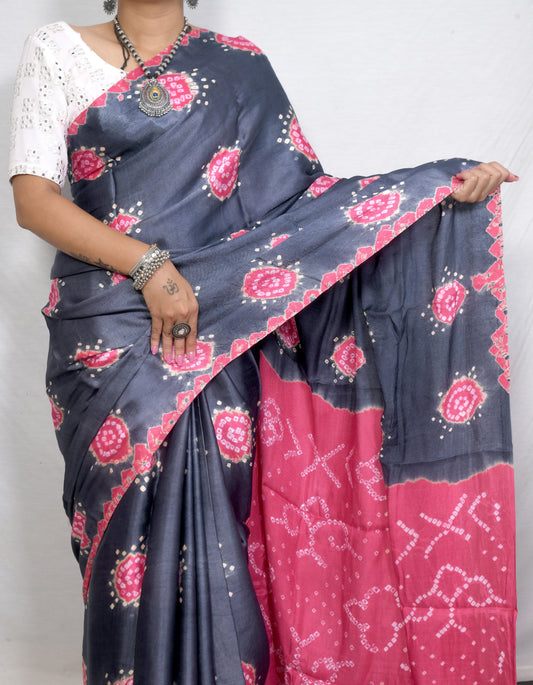 "Premium Modal Silk Gulti Bandhani Saree – Vibrant & Timeless"