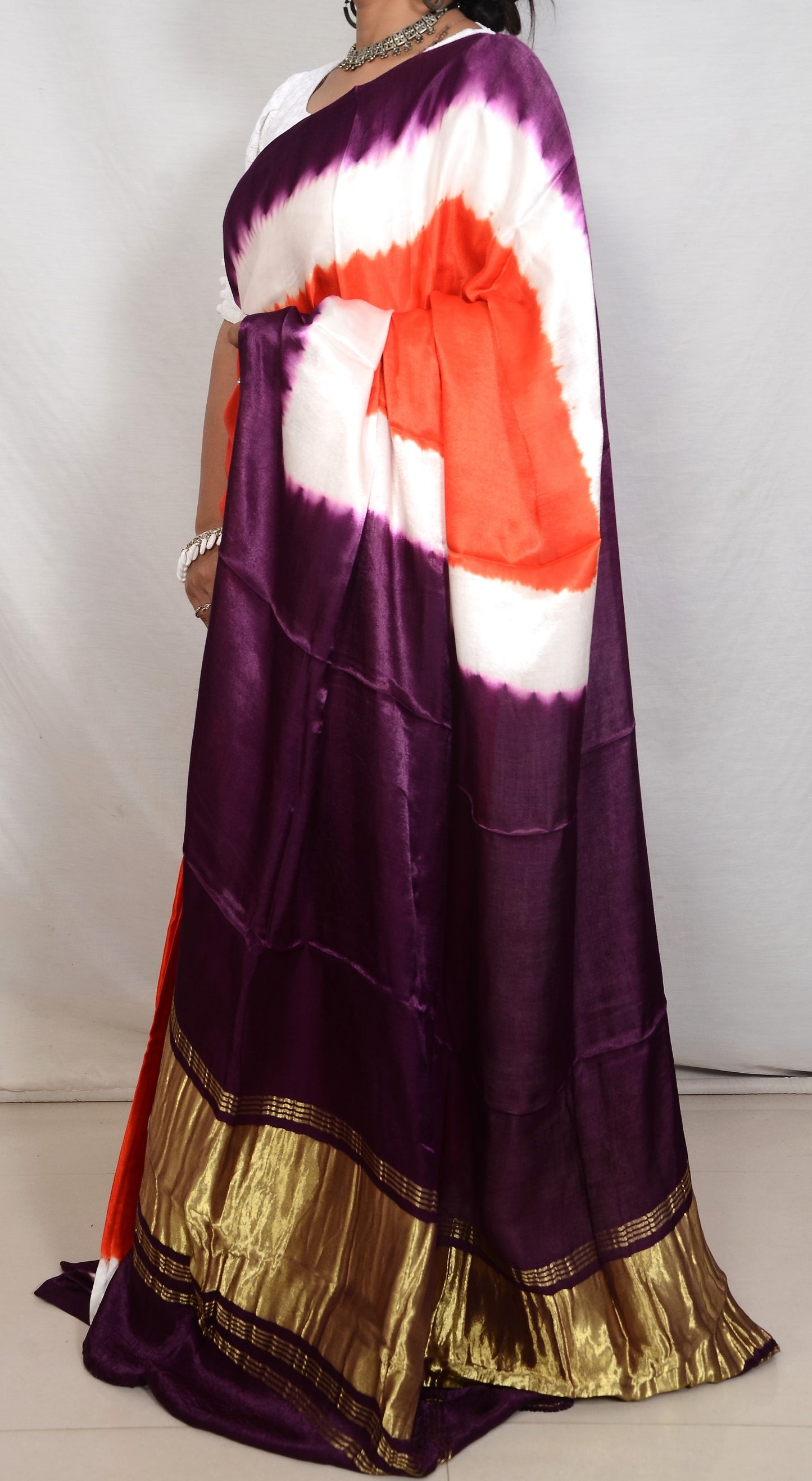 Woven Poetry Purple and Orange modal saree
