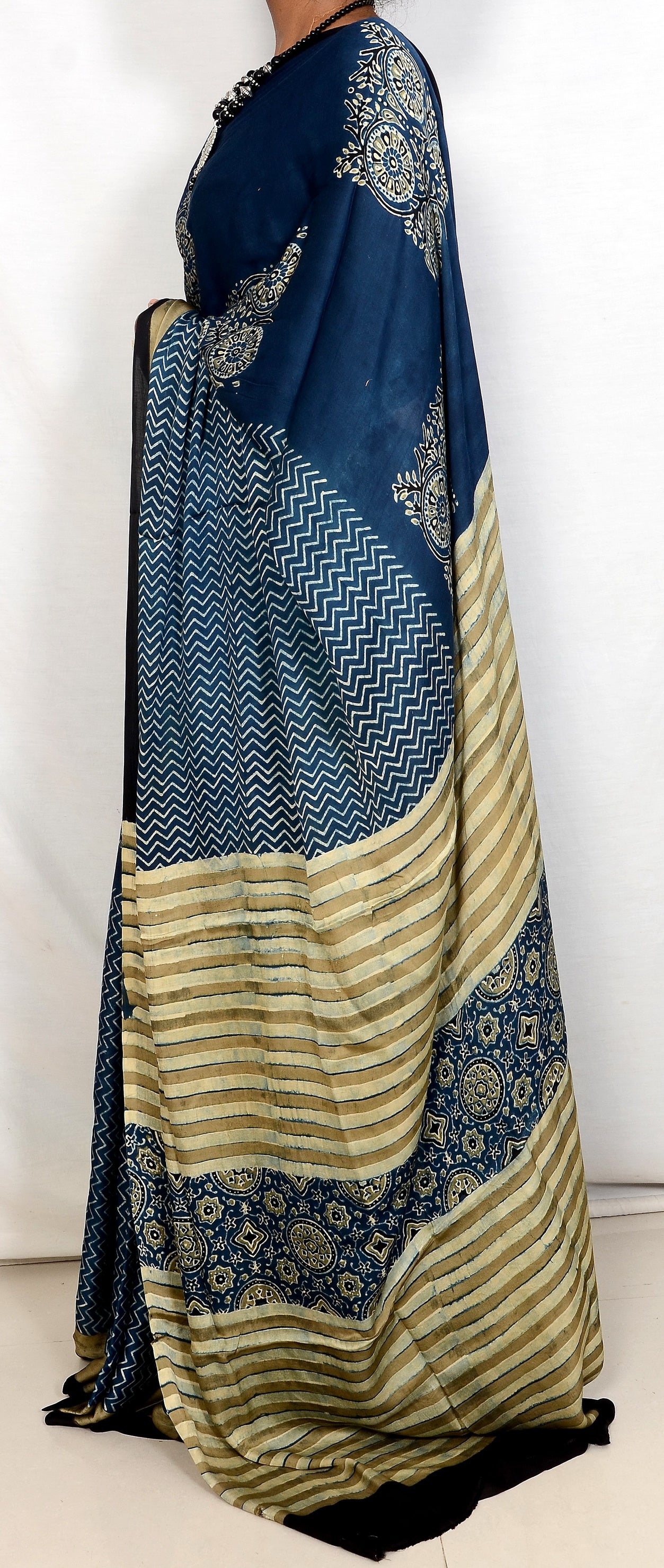 "Indigo Whispers – A Tale in Ajrakh on Modal Silk"