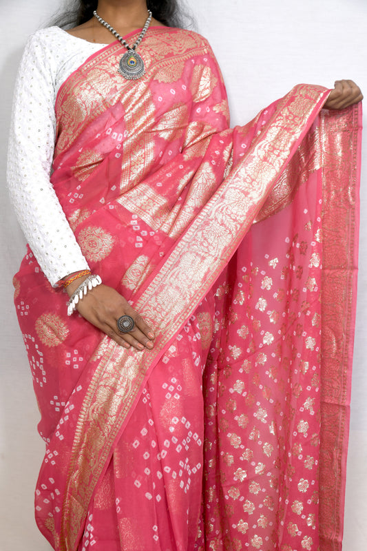 Bridal Zari Bandhani Saree in Vegan Georgette