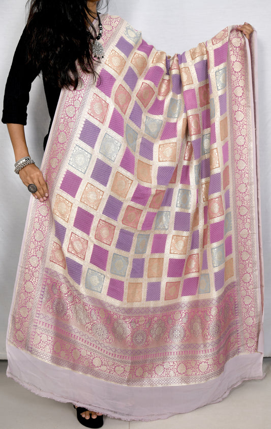 Jhalar – Khaddi Georgette Dupatta with Water Zari in Checks Design